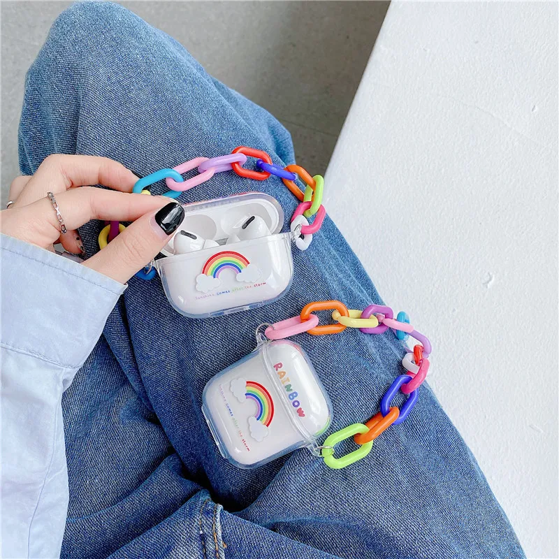 

INS корейский браслет радужных цветов Прозрачный чехол для AirPods Pro 3 чехол для наушников Мягкий чехол для беспроводной зарядки для AirPod 1 2 чехол...