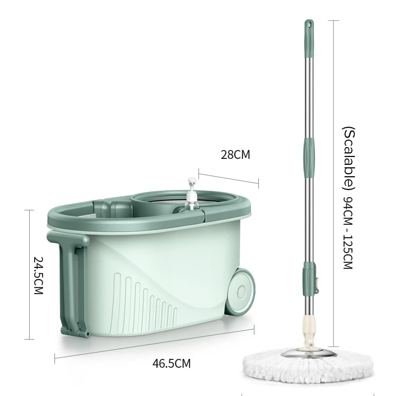 

360 Spin Mop Set with Bucket Rod 2 Fiber Heads Easy Wring Cleaning System Washable Stainless Steel Spin Dry Mop Floor Clean