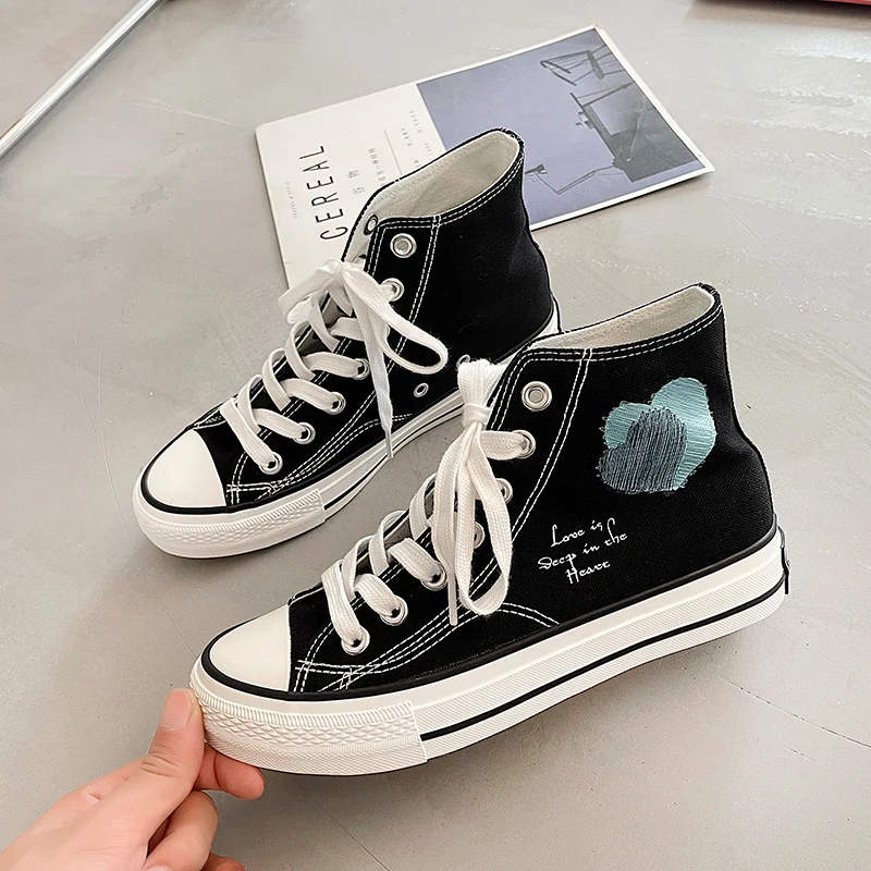 

Korean Style College Women's Shoes Autumn New All-Match High-Top Graffiti White Zapato Trendy Lace-Up Vulcanized Chaussure