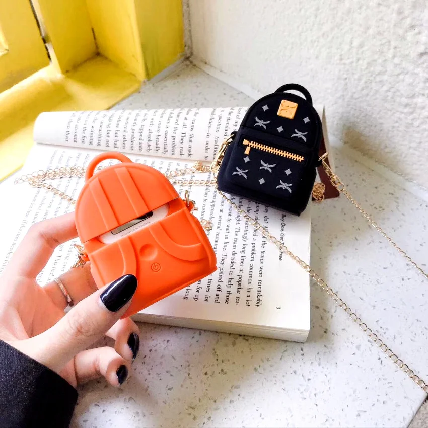 

3D Luxury diagonal bag Silicone Shockproof Headphone Cases For Apple Airpods 1 2 Silicone Earphone Protection Cover Long chain