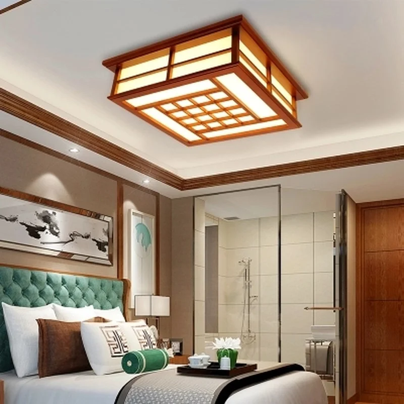 Modern LED Pendant Flush Mount Ceiling Fixtures Light Chinese Solid Wood Mahogany Finish Square Lamp Warm/White | Лампы и освещение