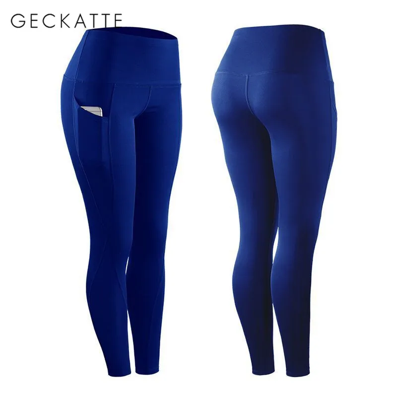 GECKATTE черные леггинсы с карманами для женщин Фитнес Эластичный Спортивный