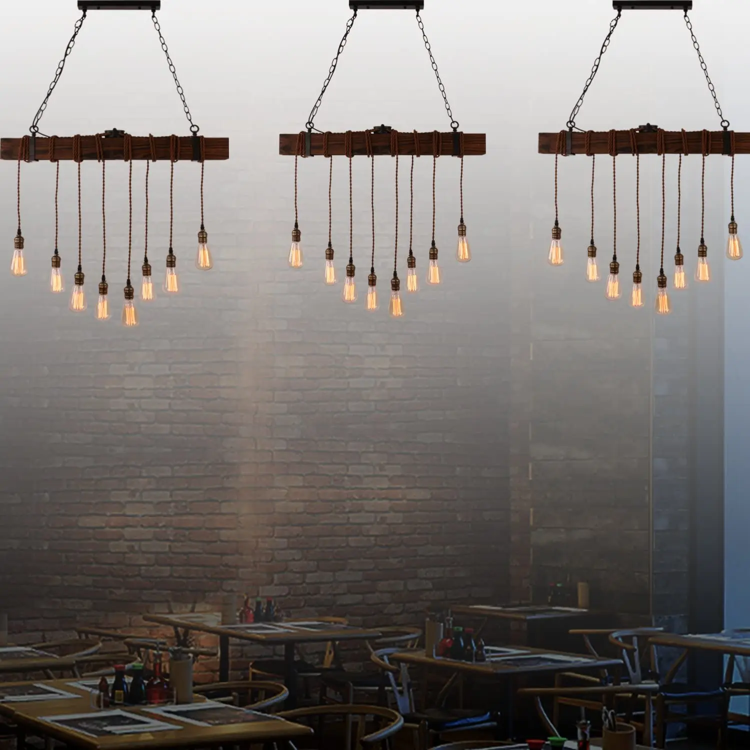 

Industrial Multi Pendant Light Vintage Rustic Wood Painted Finish Hanging Lamp For Kitchen Living Room Bedroom Dining Room Bar