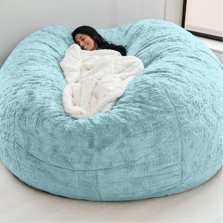 Dropshipping Giant Fluffy Fur Bean Bag Bed Slipcover Case Floor Seat Couch Futon Lazy Sofa Recliner Pouf Enjoy Family Time images - 6