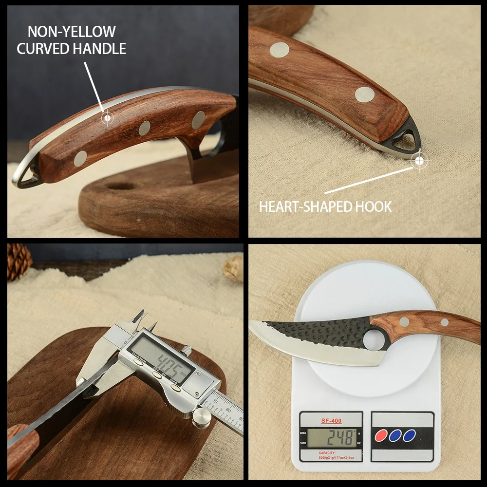 Большой нож XYj из нержавеющей стали для косточек изогнутый деревянный