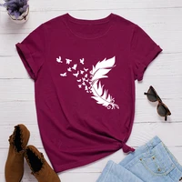 summer fashion womens shirts loose round neck cotton short sleeved feather t shirt women y2k top woman tshirts graphic tee