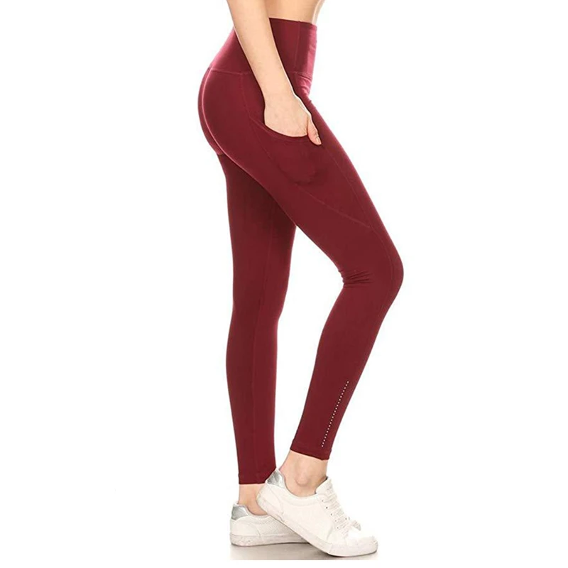 Leggings With Pocket Women Gym Tights Push Up Running Pants Workout High Waist Active Wear Yoga Pants Tummy Control Leggings - Цвет: BL9623 Red