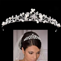 princess wedding bridal rhinestone crystal crown hair crown bride pearl headwear band u0i5