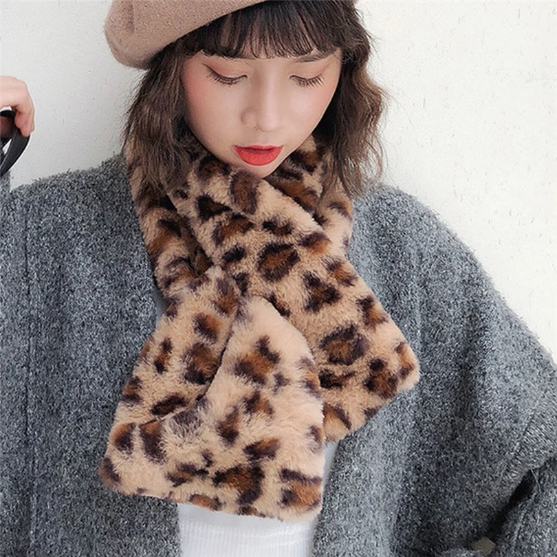 Леопардовый плюшевый шарф женские зимние теплые шарфы модные утолщенные с