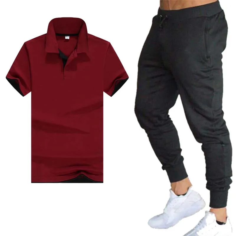 

2021 Summer And Autumn New Men's StitChing Fashion HanBsome Polo Shirt + Sports Stretch Pants Men's Fashion Casual Suit