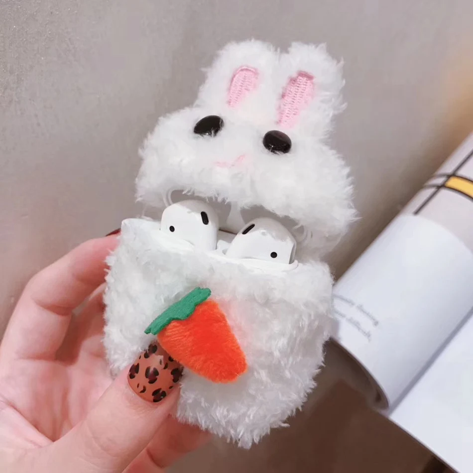 3D милый чехол для наушников Airpods, чехол с рисунком из мультфильма, вязаный плюшевый чехол для Apple Airpods, 2 чехла, аксессуары для наушников с плюшевой собачкой и кроликом
