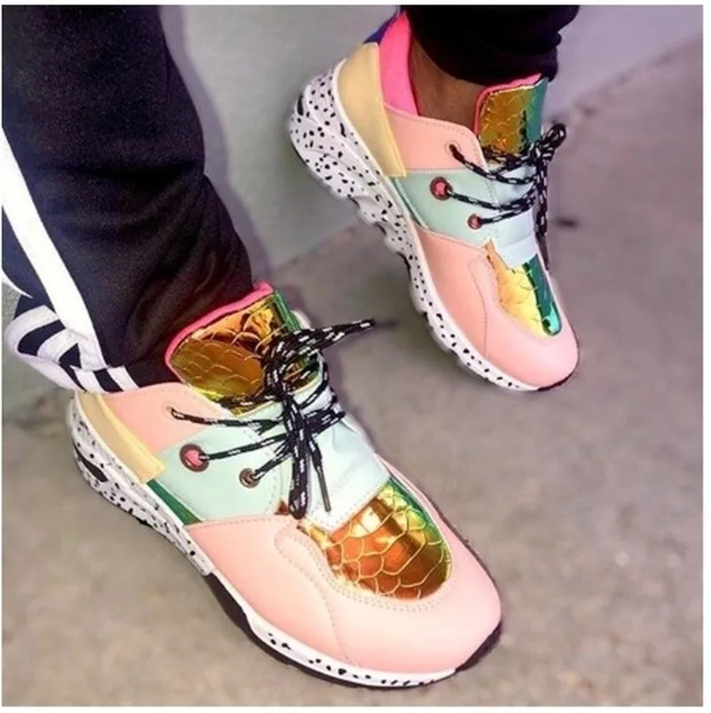 

New Fashion Women's Sneakers Leopard Print Leather Thick Bottom Increased Sneakers Casual Comfortable Sports Shoes For Ladies