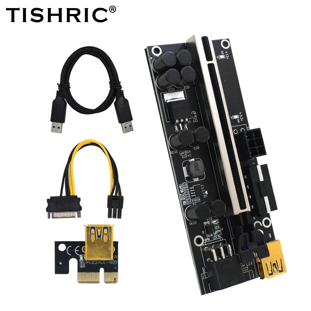 Переходник TISHRIC PCIE Riser 009s Plus VER009s PLUS PCI-E 16x USB 3 0 SATA адаптер с 15pin на 6pin переходник