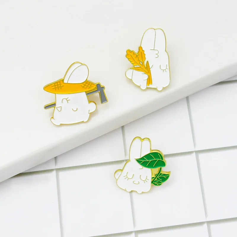 Модная металлическая эмалированная брошь с изображением белого кролика пшеницы