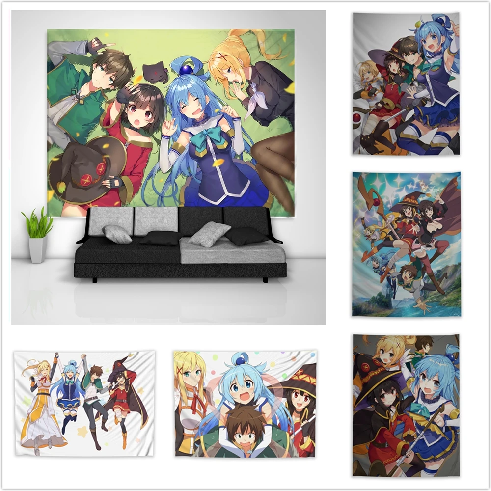 

KonoSuba Aqua Megumin Darkness Yunyun Tapestry Art Wall Hanging Sofa Table Bed Cover Home Decor Dorm Gift