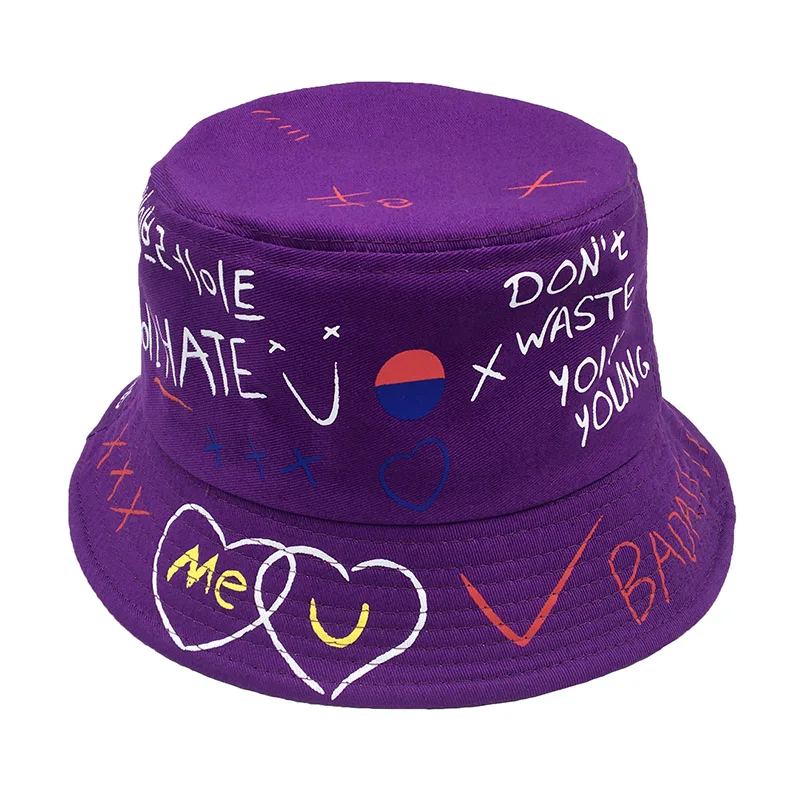 

New Korean Summer Harajuku Casual Bucket Hats Men Women Unisex Couple Hip Hop Letter Printed Cotton Panama Fishing Caps