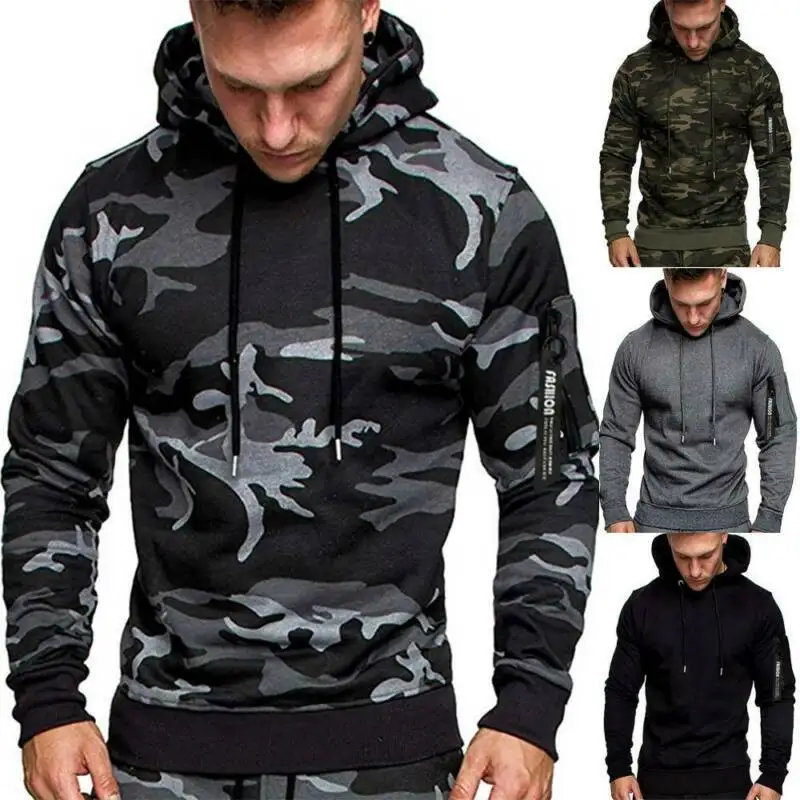 

Mens Camo Hoodie Sweatshirt Casual Slim Fit Pullover Hooded Coat Tops with Pockets