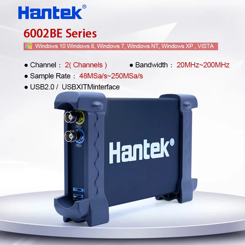 

Digital USB Oscilloscope PC Portable oscilloscope 2 Channel 50-200MHz150-250MSa/s Sample Rate Hantek 6052BE/6082BE/6102BE/6212BE