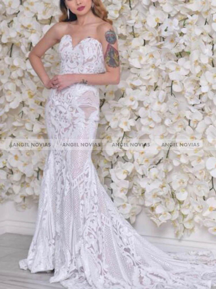 

ANGEL NOVIAS Long White Mermaid Lace Wedding Dresses 2021 Black African Bridal Gown Vestido De Noiva