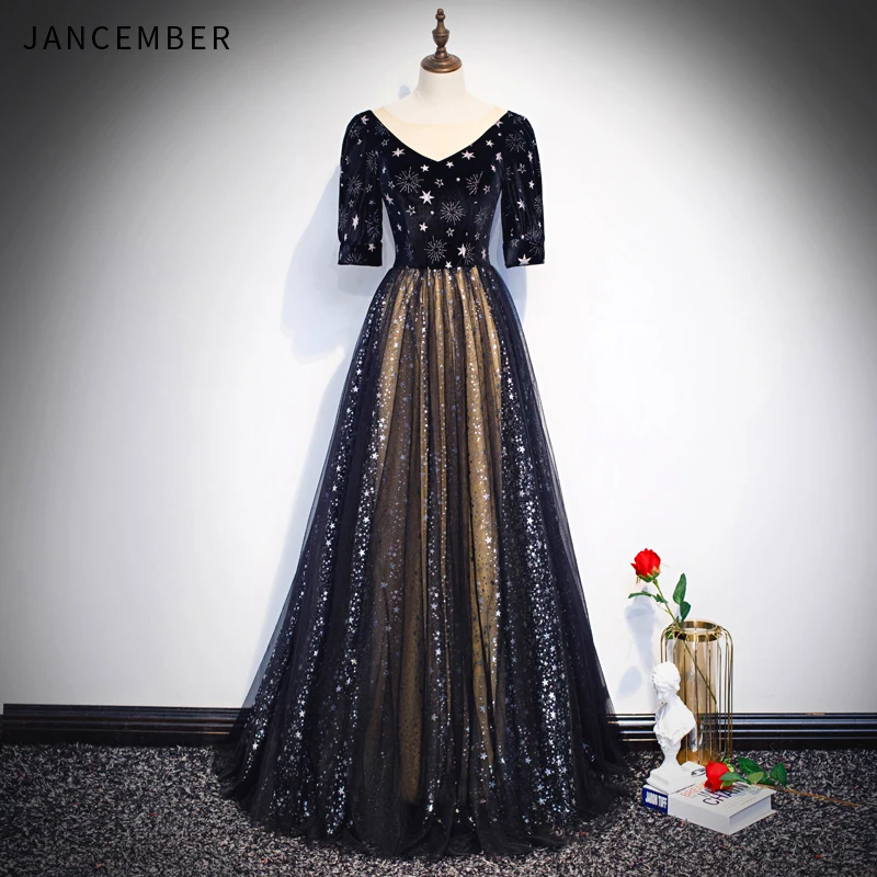 WLN18572 женские платья для матрских танцев с рукавом до локтя иллюзия v образный