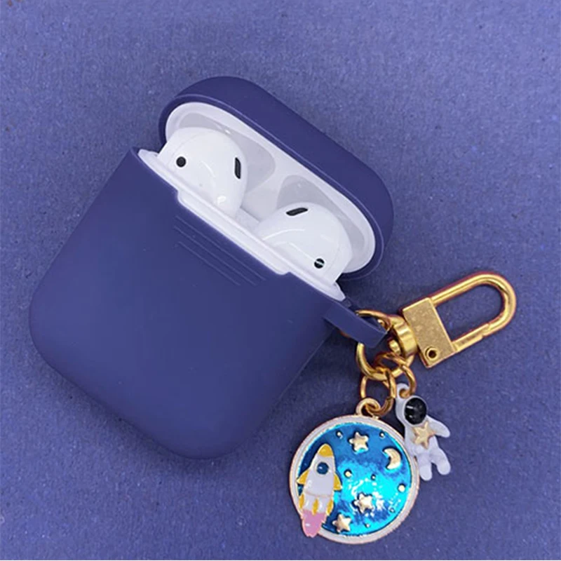 blue Роскошный силиконовый чехол для космонавта, космонавта, для Apple, аксессуары для airpods, чехол, защитная крышка, коробка, Bluetooth, чехол для наушников, кольцо для ключей - Цвет: blue