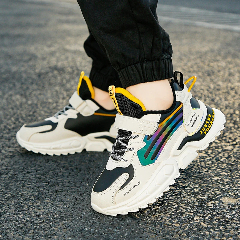 Zapatillas de deporte de cuero EVA para ni&ntilde;o, zapatos antideslizantes de fondo suave, informales, para correr, suministros de actividades al aire libre-3