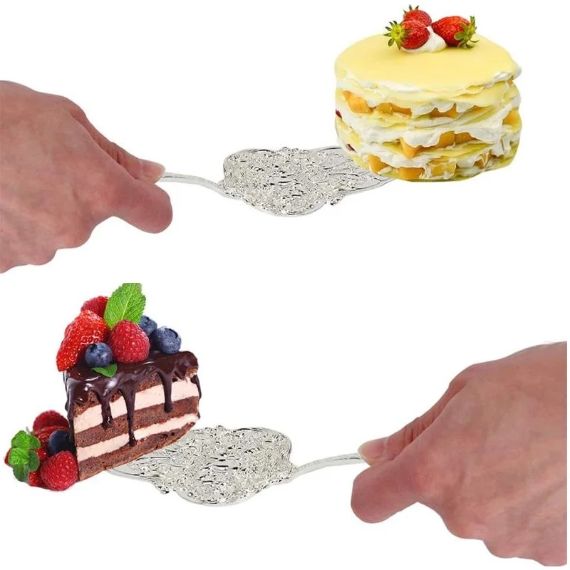 

2pcs-10pcs Silver Baroque Cake Server Wedding Cake Decorating Shovel Transfer Dessert Bread Pizza Spatula Silverware 8'' 20.5cm