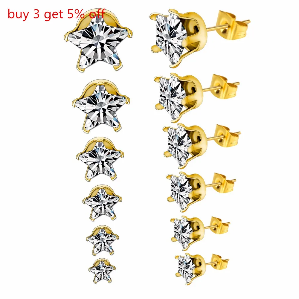 LUXUKISSKIDS ювелирные изделия звезда Циркон серьги гвоздики для женщин золото/сталь 6