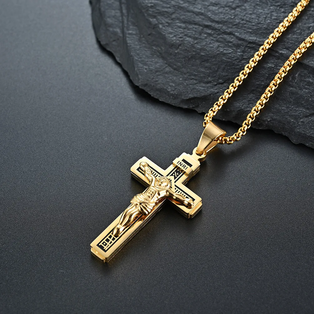 

European And American Retro Temperament Fashion Cross Titanium Steel Men's Personality Necklace