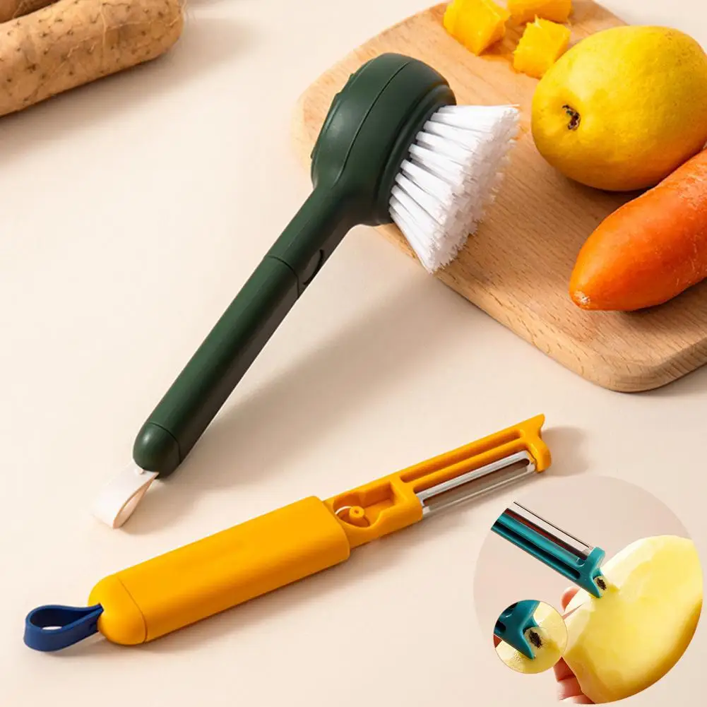 

Vegetable Cleaning Brush Multifunctional Hangable Integrated Molding 2 in 1 Kitchen Fruit Brush with Peeler for Home