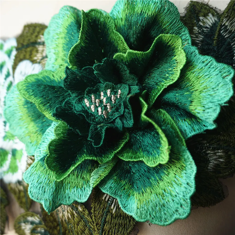 Green 3D Peony Flower Leaf Lace Fabric Multilayer Collar Embroidered Gown Appliques Sew Patch For Wedding Decoration Dress DIY | Дом и сад