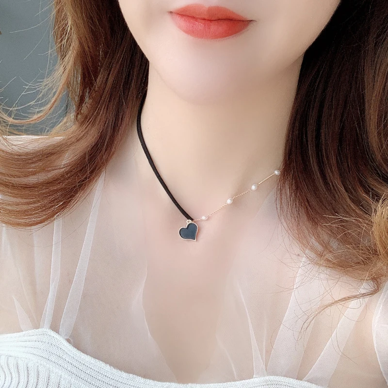 Маленькое красное розовое черное сердце ожерелье ключицы модное простое