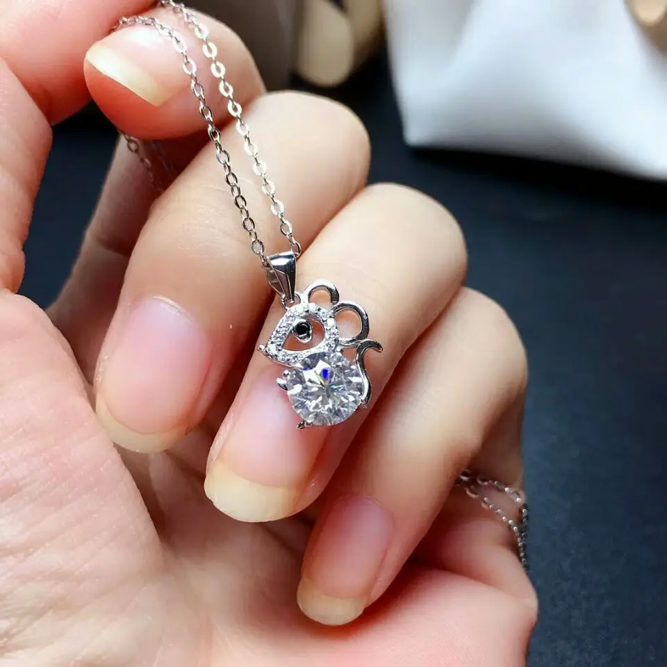 MeiBaPJ 1 Carat D Color Real Moissanite Mouse Jewelry Set 925 Solid Silver Necklace Earrings Ring Wedding for Women | Украшения и
