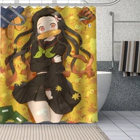 hot custom japanese anime kamado nezuko curtains polyester bathroom waterproof shower curtain with plastic hooks more size