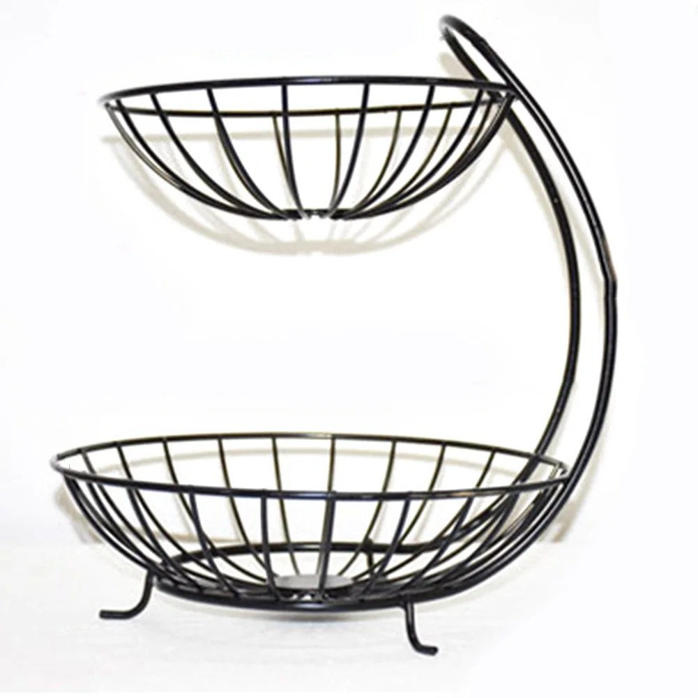 

Wrought Iron Double Layer Fruit Basket Metal Draining Fruit Storage Basket Decorative Iron Storage Tray For Snack Vegetable