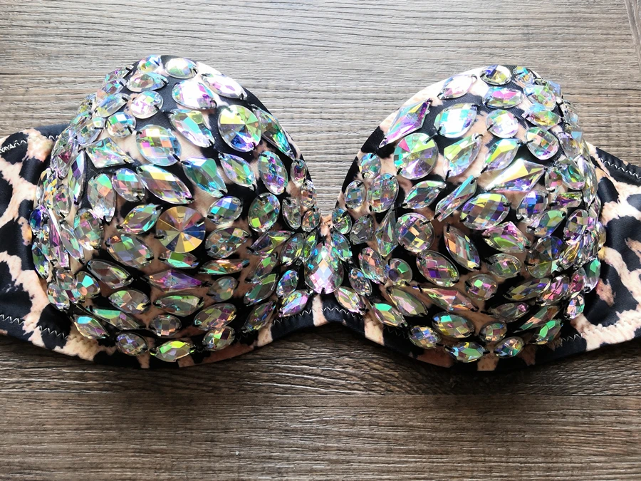 2021 сексуальное бикини со стразами Для женщин шею купальник пуш ап Леопардовый