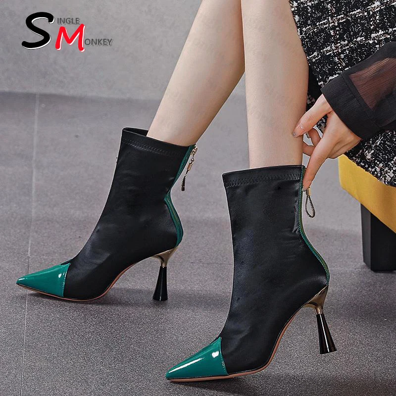 

Сексуальные туфли для вечеринок г., зимние Дизайнерские теплые ботинки челси на высоком каблуке, с молнией, с острым носком