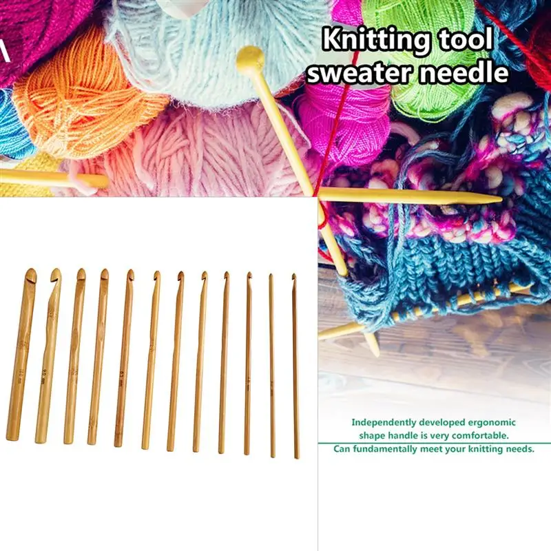 

12pcs Crochet Hook Set, Bamboo Sweater Knitting Needle Kit DIY Hand-Made Craft Fabric Weaving Tools 3-10mm