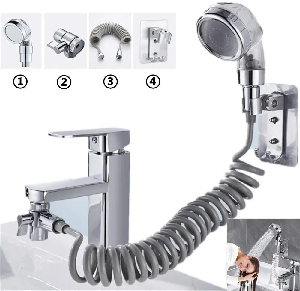 Bathroom Faucet Long Flexible Hose External Shower Hand-held Telescopic Small Nozzle Set For Shampoo Water Saving Extension Kit
