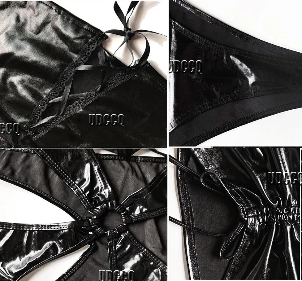 Сексуальное нижнее белье из искусственной кожи с блестящими металлическими