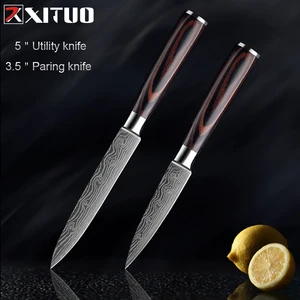 Нож шеф-повара XITUO 3 вида стилей, 5 + 3,5 дюйма, для нарезки лосося, мяса, сашими, набор из 2 предметов, ножи для очистки овощей и фруктов