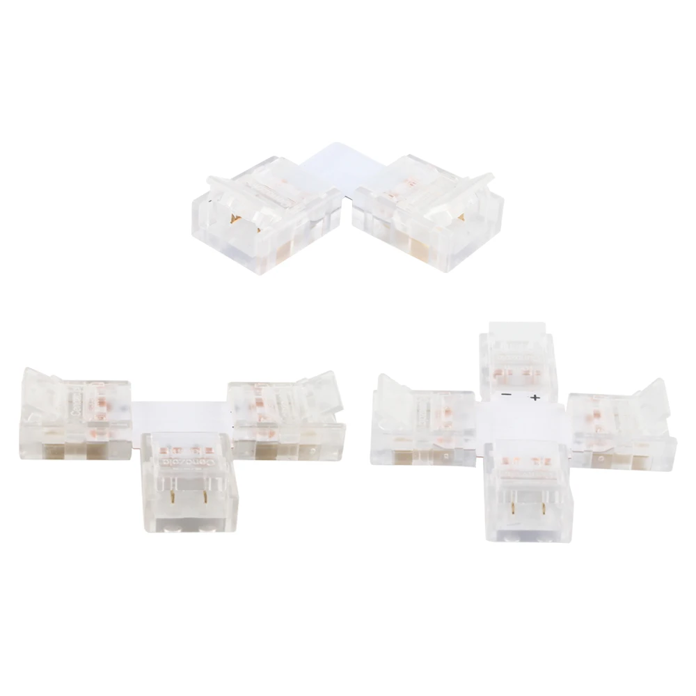 

5pcs 10mm 2pin LED L /T/ X Light Strip Connector Adapter Single Color Tape Light Power Wire Cable Extension Cord Crystal buckle