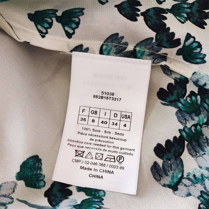 

2021 Summer Silk Long Sleeve Women Tops &Tees Blue Floral Print Flare Sleeve Temperament Elegant T-Shirt