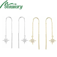 moonmory 2022 fashion 100 real 925 sterling silver starburst threader earrings with clear cz for women party jewelry brincos