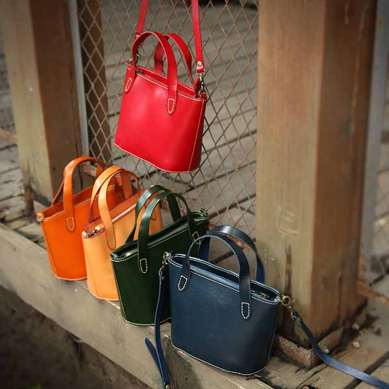 

Leather women's bag top leather 2020 hand made top leather shoulder bag bucket bag Guangzhou Women's bag