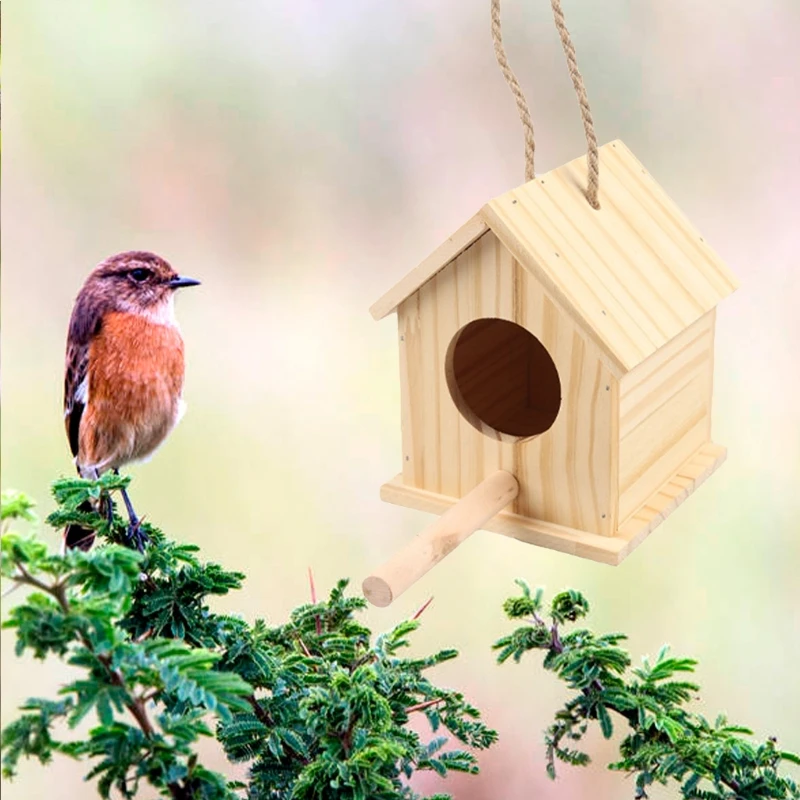

Wooden Birds House Pet Parakeet Cockatiel Breeding Nesting Cage Box Home Garden Hanging Decor