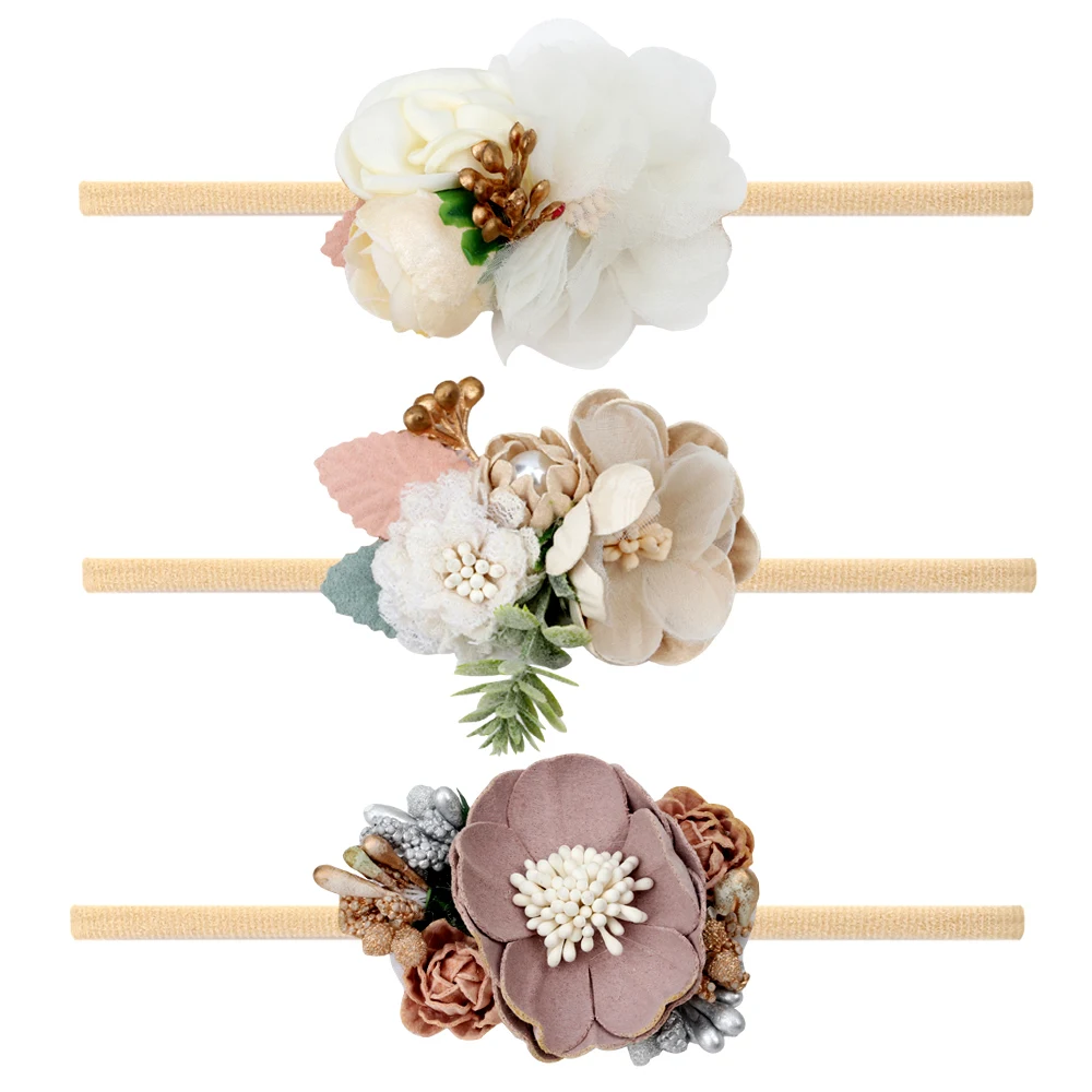 

ncmama Flower Baby Headband Soft Stretch Satin Rose Newborn Knot Wide Nylon Headwraps Turban Girls Headwear Kids Photo Props
