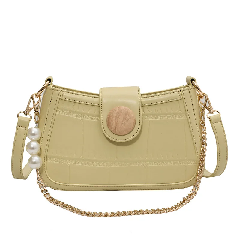 

Womens Hands Spring New Fashion Four Color Stone Buckle Pu Leather Shoulder Pearl Pendant Chain Messenger Bag Purses