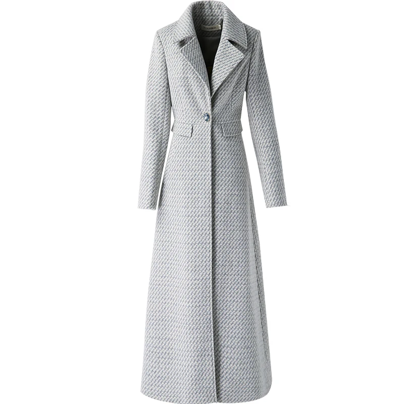 Женское шерстяное пальто в синюю клетку светильник зима 2019 модное длинное с