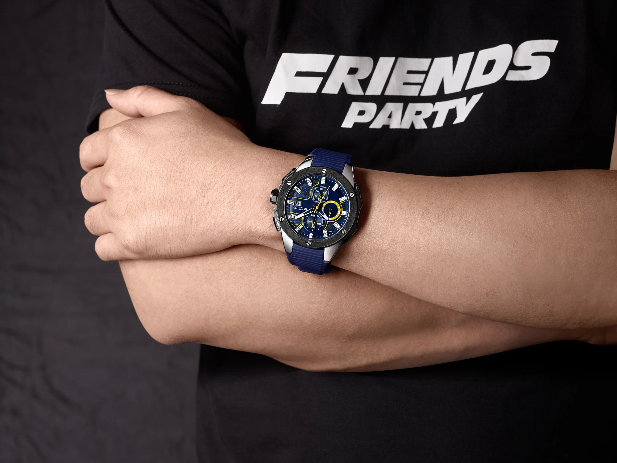 MEGIR Модные мужские спортивные часы Многофункциональный хронометр календарь